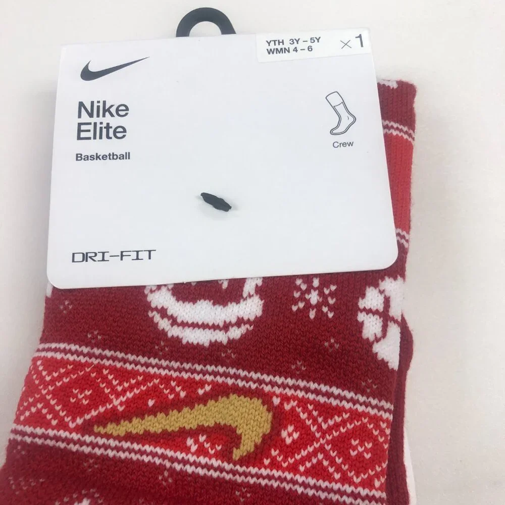 Nike Women's Elite Crew Basketball Christmas Socks Red White Multi-Size